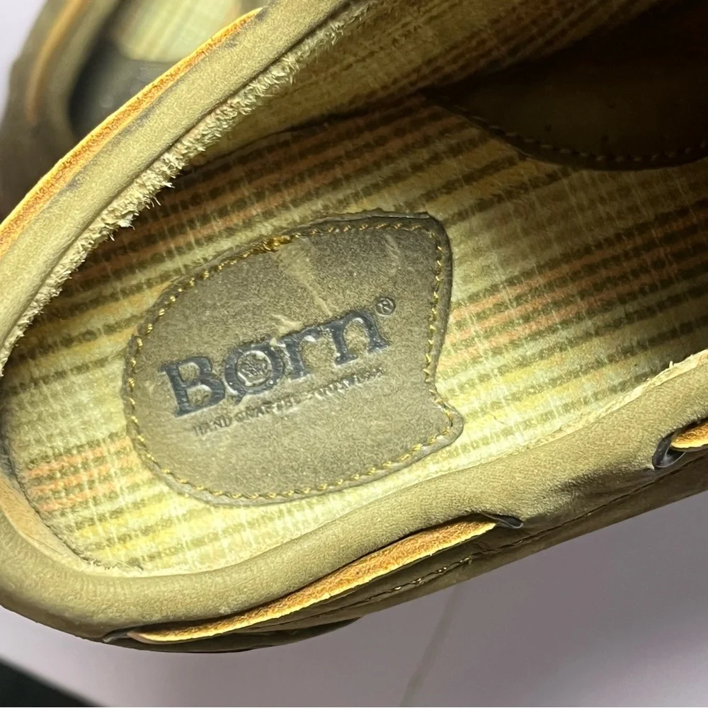 Born Naturals 9 1/2 Men's Lace Up Loafer Outdoor Sole Shoes Olive Green Brown